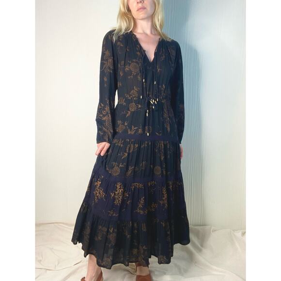 ULLA JOHNSON Varanasi Black Floral Long Sleeve Cotton Maxi Dress NWT US 4 - Picture 9 of 16